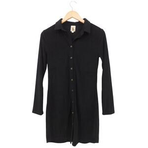 Dandy Del Mar Women's Black Button Down Terry Cloth Mini Shirt Dress Size‎ Small